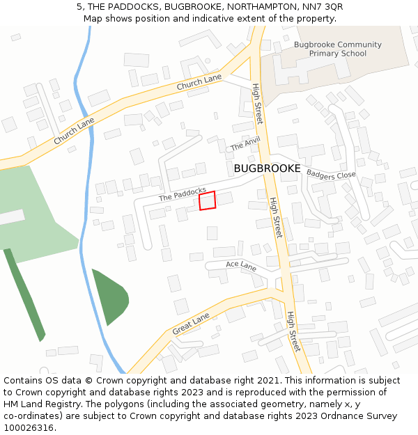 5, THE PADDOCKS, BUGBROOKE, NORTHAMPTON, NN7 3QR: Location map and indicative extent of plot