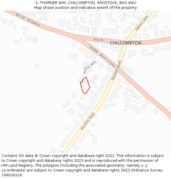 5, THORNER WAY, CHILCOMPTON, RADSTOCK, BA3 4WU: Location map and indicative extent of plot