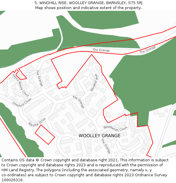 5, WINDHILL RISE, WOOLLEY GRANGE, BARNSLEY, S75 5RJ: Location map and indicative extent of plot