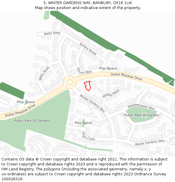 5, WINTER GARDENS WAY, BANBURY, OX16 1UX: Location map and indicative extent of plot