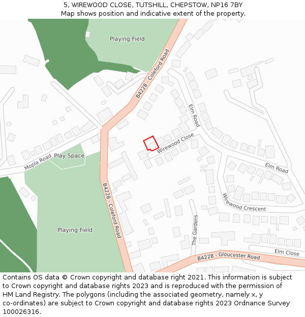 5, WIREWOOD CLOSE, TUTSHILL, CHEPSTOW, NP16 7BY: Location map and indicative extent of plot