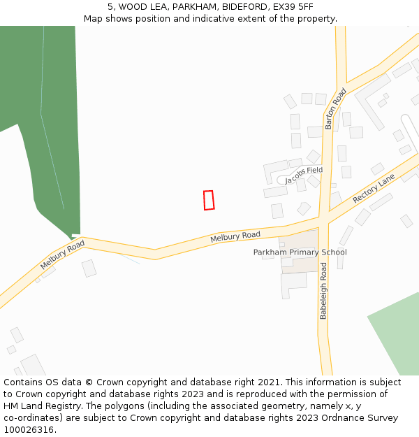 5, WOOD LEA, PARKHAM, BIDEFORD, EX39 5FF: Location map and indicative extent of plot