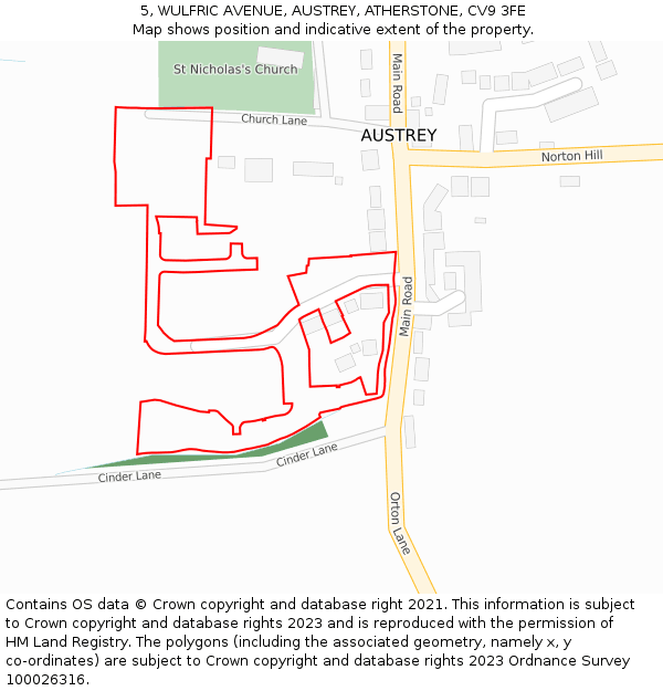 5, WULFRIC AVENUE, AUSTREY, ATHERSTONE, CV9 3FE: Location map and indicative extent of plot