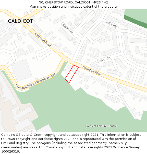 50, CHEPSTOW ROAD, CALDICOT, NP26 4HZ: Location map and indicative extent of plot