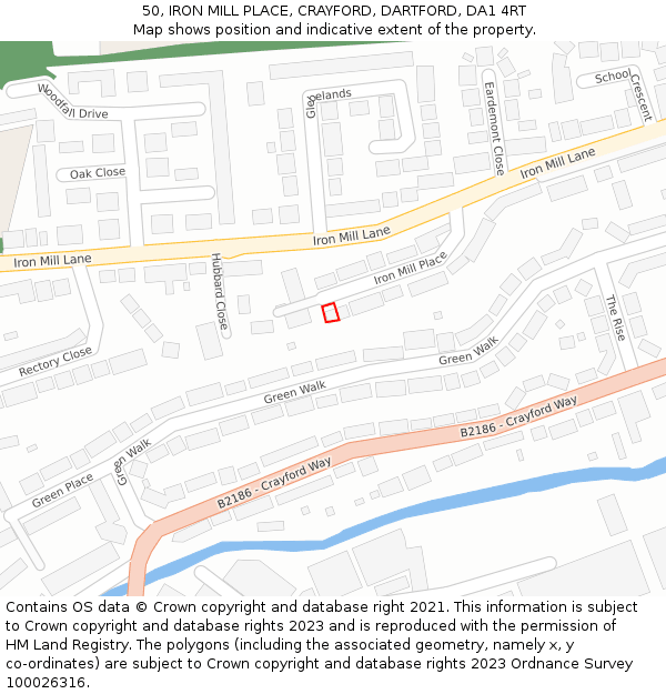 50, IRON MILL PLACE, CRAYFORD, DARTFORD, DA1 4RT: Location map and indicative extent of plot