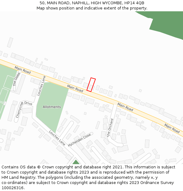 50, MAIN ROAD, NAPHILL, HIGH WYCOMBE, HP14 4QB: Location map and indicative extent of plot