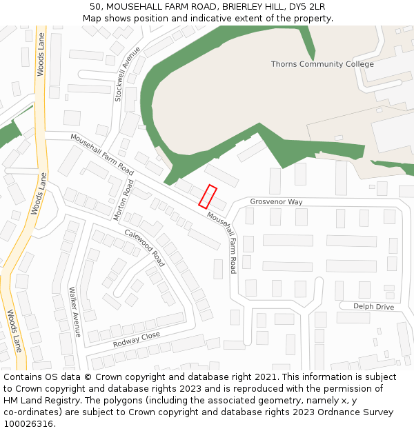 50, MOUSEHALL FARM ROAD, BRIERLEY HILL, DY5 2LR: Location map and indicative extent of plot