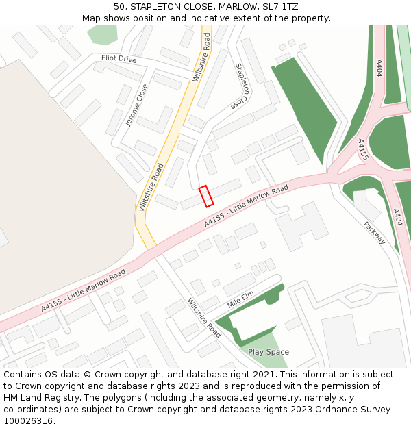 50, STAPLETON CLOSE, MARLOW, SL7 1TZ: Location map and indicative extent of plot