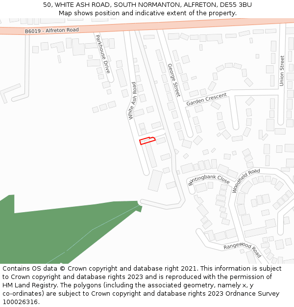 50, WHITE ASH ROAD, SOUTH NORMANTON, ALFRETON, DE55 3BU: Location map and indicative extent of plot