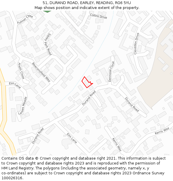 51, DURAND ROAD, EARLEY, READING, RG6 5YU: Location map and indicative extent of plot