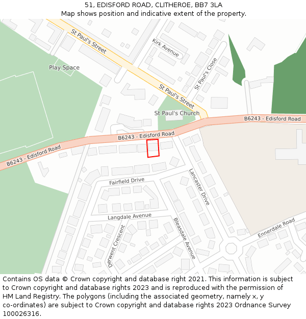 51, EDISFORD ROAD, CLITHEROE, BB7 3LA: Location map and indicative extent of plot