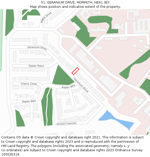 51, GERANIUM DRIVE, MORPETH, NE61 3EY: Location map and indicative extent of plot