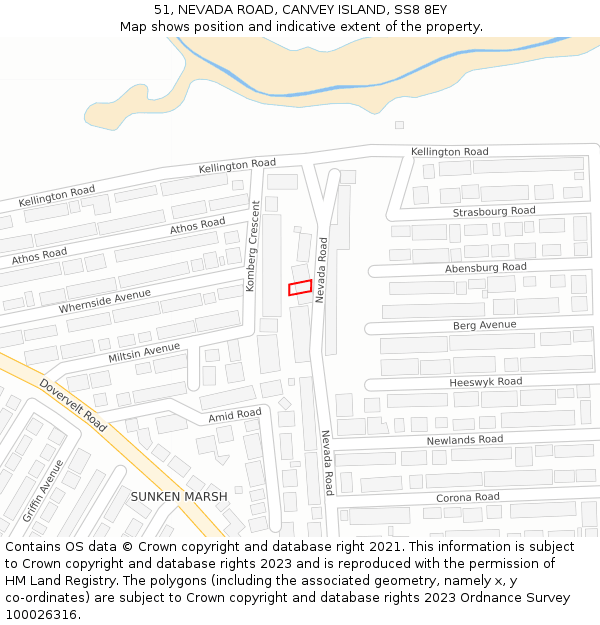 51, NEVADA ROAD, CANVEY ISLAND, SS8 8EY: Location map and indicative extent of plot