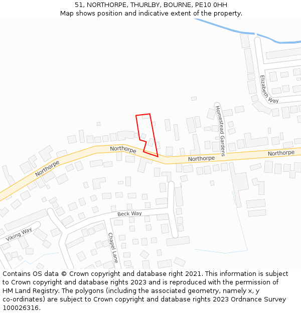 51, NORTHORPE, THURLBY, BOURNE, PE10 0HH: Location map and indicative extent of plot