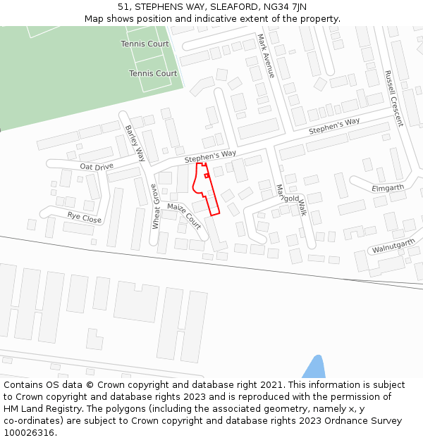 51, STEPHENS WAY, SLEAFORD, NG34 7JN: Location map and indicative extent of plot