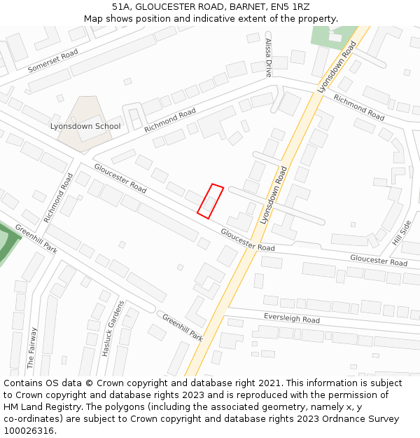 51A, GLOUCESTER ROAD, BARNET, EN5 1RZ: Location map and indicative extent of plot