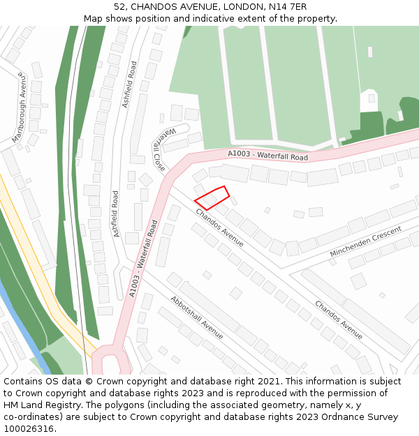 52, CHANDOS AVENUE, LONDON, N14 7ER: Location map and indicative extent of plot