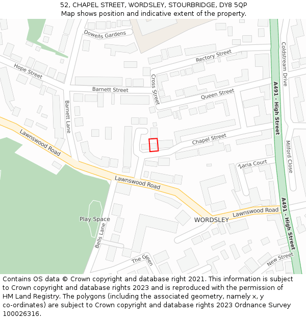 52, CHAPEL STREET, WORDSLEY, STOURBRIDGE, DY8 5QP: Location map and indicative extent of plot