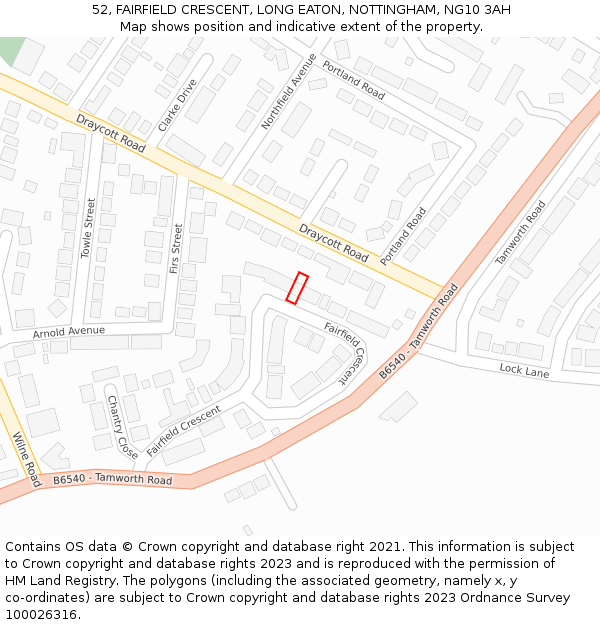 52, FAIRFIELD CRESCENT, LONG EATON, NOTTINGHAM, NG10 3AH: Location map and indicative extent of plot