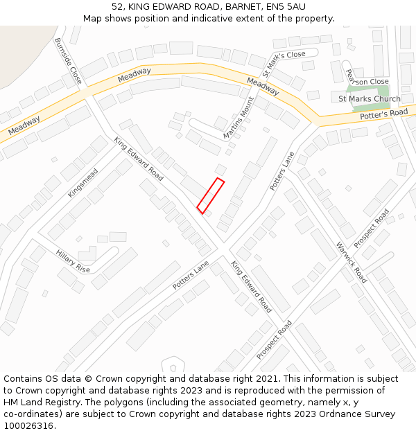 52, KING EDWARD ROAD, BARNET, EN5 5AU: Location map and indicative extent of plot