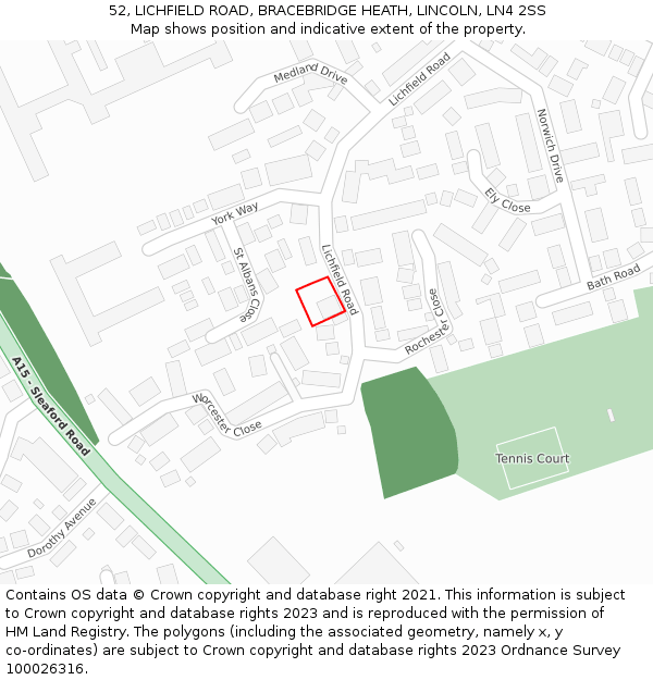 52, LICHFIELD ROAD, BRACEBRIDGE HEATH, LINCOLN, LN4 2SS: Location map and indicative extent of plot