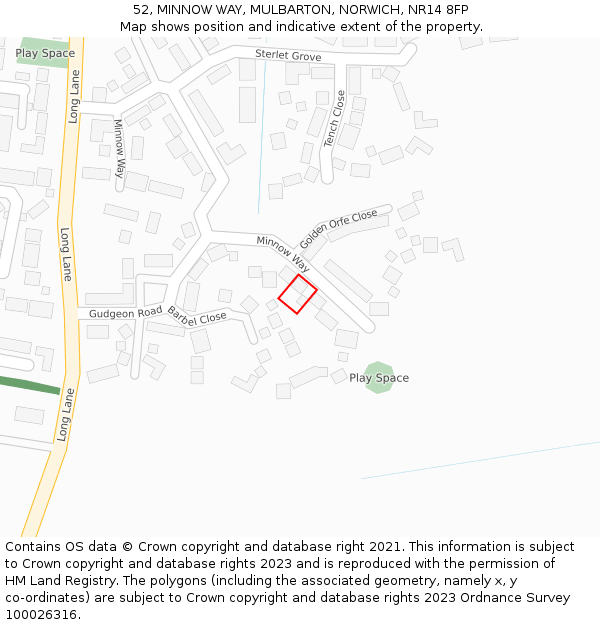 52, MINNOW WAY, MULBARTON, NORWICH, NR14 8FP: Location map and indicative extent of plot