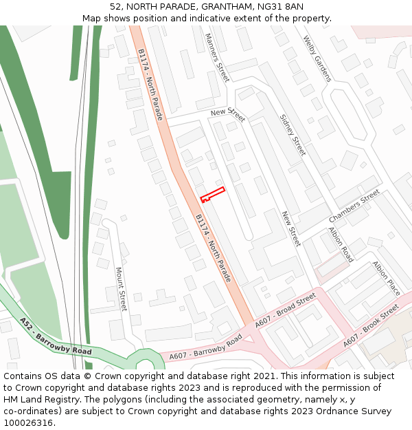 52, NORTH PARADE, GRANTHAM, NG31 8AN: Location map and indicative extent of plot