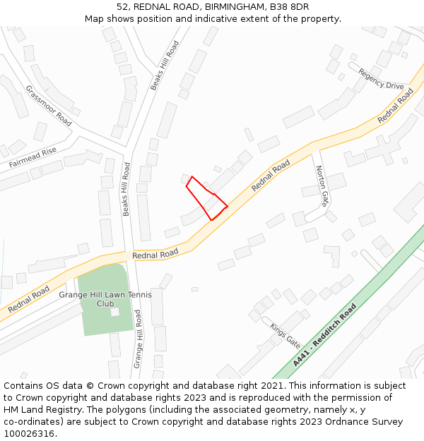 52, REDNAL ROAD, BIRMINGHAM, B38 8DR: Location map and indicative extent of plot