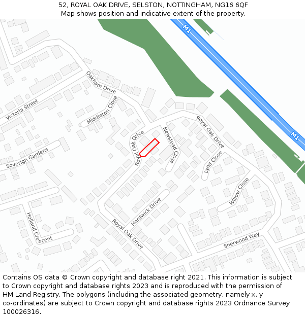 52, ROYAL OAK DRIVE, SELSTON, NOTTINGHAM, NG16 6QF: Location map and indicative extent of plot