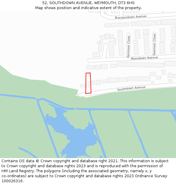 52, SOUTHDOWN AVENUE, WEYMOUTH, DT3 6HS: Location map and indicative extent of plot