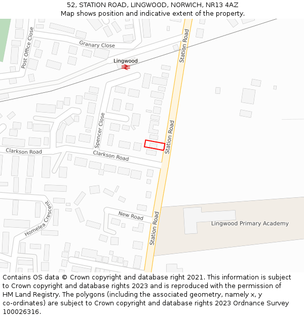 52, STATION ROAD, LINGWOOD, NORWICH, NR13 4AZ: Location map and indicative extent of plot