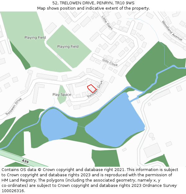 52, TRELOWEN DRIVE, PENRYN, TR10 9WS: Location map and indicative extent of plot