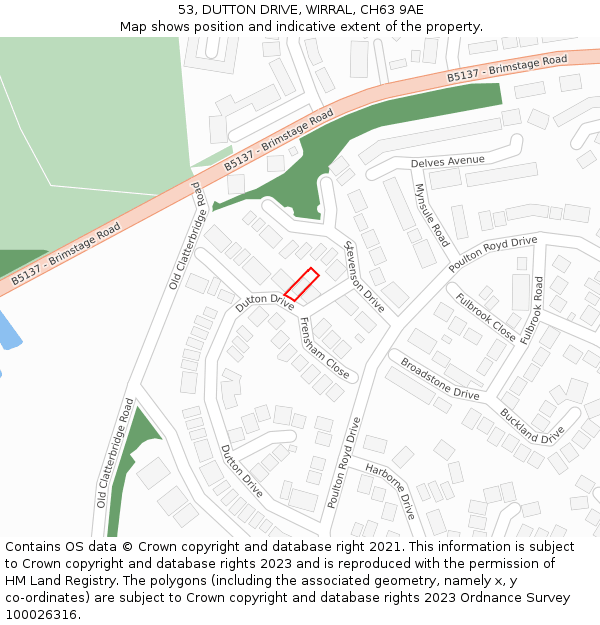 53, DUTTON DRIVE, WIRRAL, CH63 9AE: Location map and indicative extent of plot