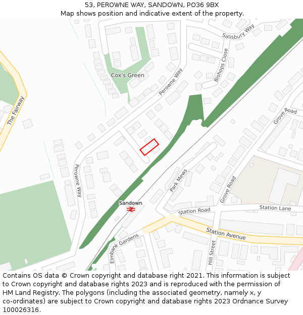 53, PEROWNE WAY, SANDOWN, PO36 9BX: Location map and indicative extent of plot