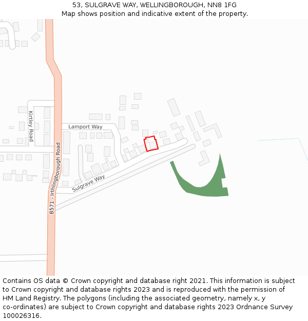 53, SULGRAVE WAY, WELLINGBOROUGH, NN8 1FG: Location map and indicative extent of plot