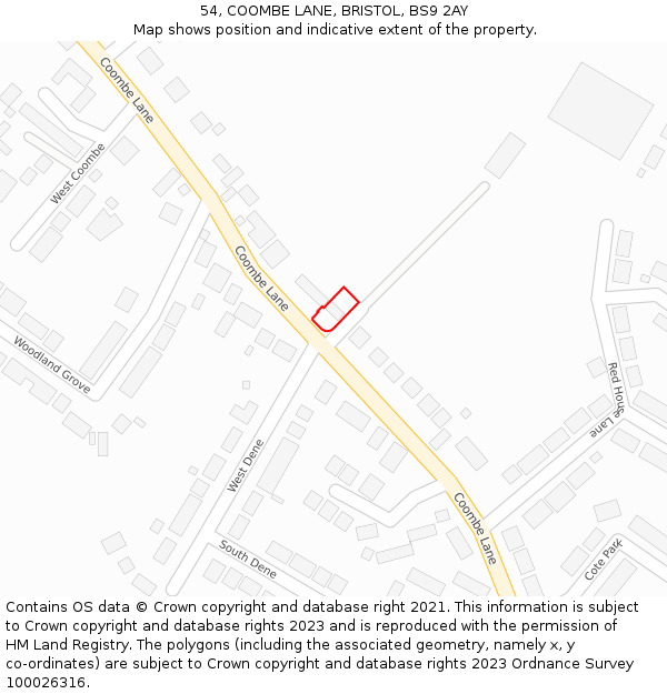 54, COOMBE LANE, BRISTOL, BS9 2AY: Location map and indicative extent of plot