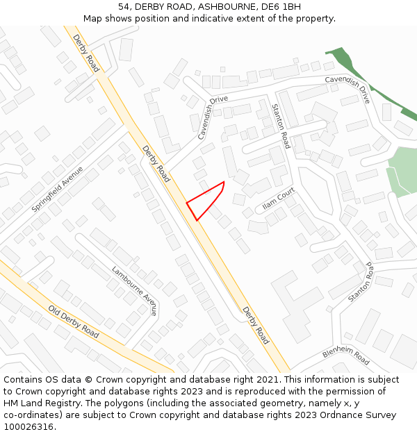 54, DERBY ROAD, ASHBOURNE, DE6 1BH: Location map and indicative extent of plot