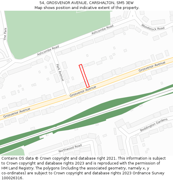 54, GROSVENOR AVENUE, CARSHALTON, SM5 3EW: Location map and indicative extent of plot