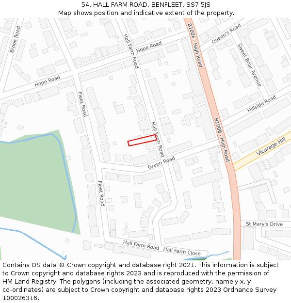 54, HALL FARM ROAD, BENFLEET, SS7 5JS: Location map and indicative extent of plot