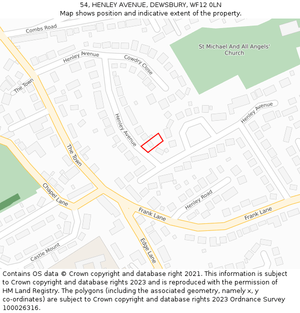 54, HENLEY AVENUE, DEWSBURY, WF12 0LN: Location map and indicative extent of plot