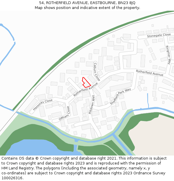 54, ROTHERFIELD AVENUE, EASTBOURNE, BN23 8JQ: Location map and indicative extent of plot