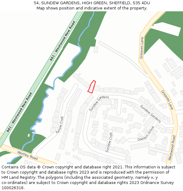 54, SUNDEW GARDENS, HIGH GREEN, SHEFFIELD, S35 4DU: Location map and indicative extent of plot