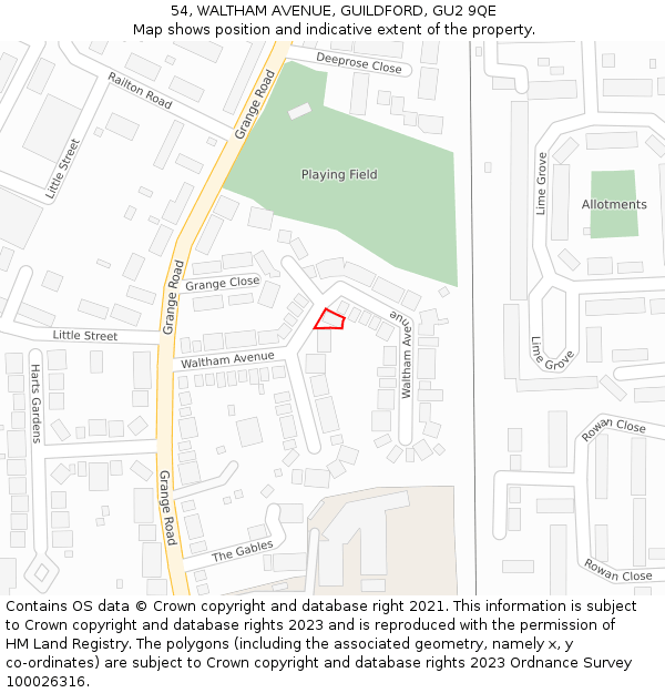 54, WALTHAM AVENUE, GUILDFORD, GU2 9QE: Location map and indicative extent of plot