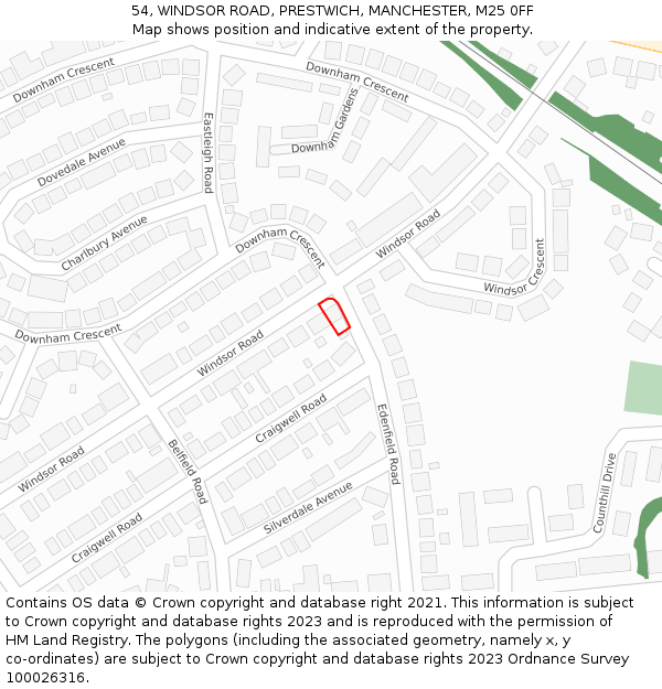 54, WINDSOR ROAD, PRESTWICH, MANCHESTER, M25 0FF: Location map and indicative extent of plot