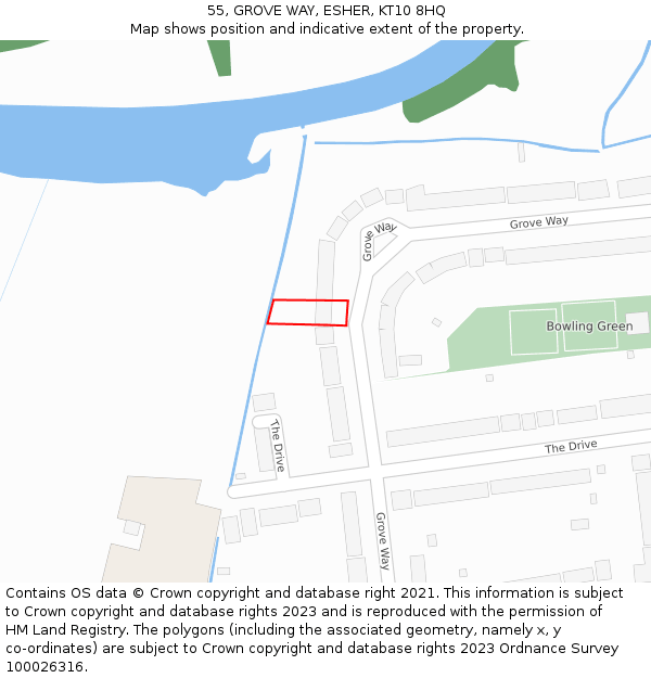 55, GROVE WAY, ESHER, KT10 8HQ: Location map and indicative extent of plot