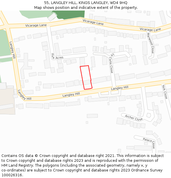 55, LANGLEY HILL, KINGS LANGLEY, WD4 9HQ: Location map and indicative extent of plot