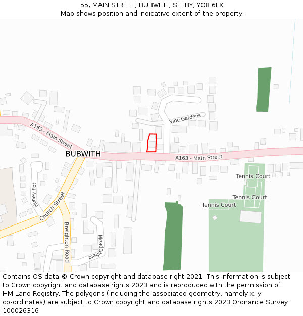 55, MAIN STREET, BUBWITH, SELBY, YO8 6LX: Location map and indicative extent of plot