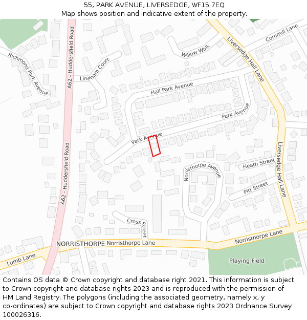 55, PARK AVENUE, LIVERSEDGE, WF15 7EQ: Location map and indicative extent of plot