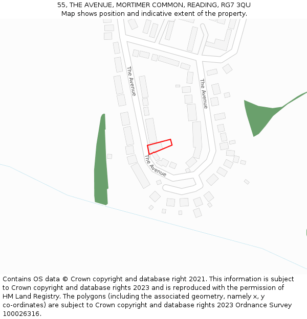 55, THE AVENUE, MORTIMER COMMON, READING, RG7 3QU: Location map and indicative extent of plot