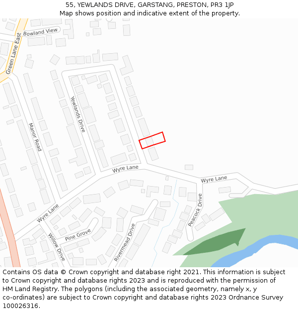 55, YEWLANDS DRIVE, GARSTANG, PRESTON, PR3 1JP: Location map and indicative extent of plot